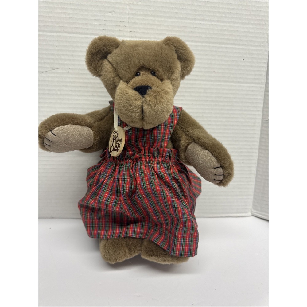 Bonita Bear By Applause Plush Stuffed Animal Poseable 12" Plaid dress